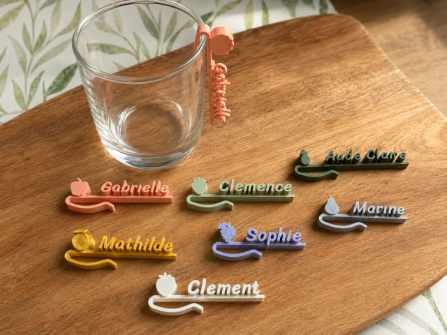 Marque-verre personnalisé prénom — Fruits & Légumes, motif au choix