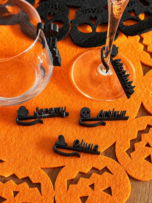 Marque-verre Halloween personnalisé prénom — Capucine, motif au choix